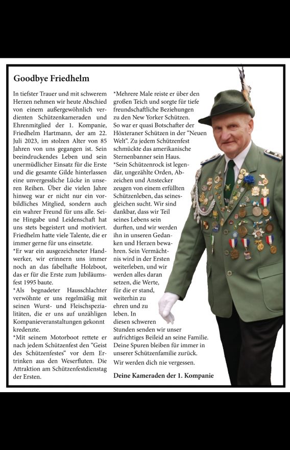Erste Kompanie » Friedhelm Hartmann verstorben